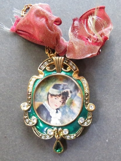 Miniature Frame or Pendant, Green Enamel, White & Green Rhinestone, Lenox, 1990s (1 of 4)