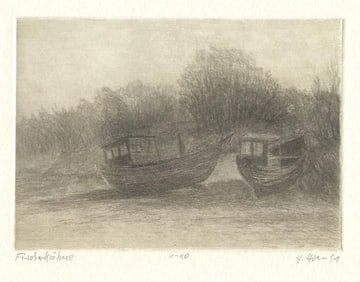 Harry Horn, Fisher Boats, Mecklenburg, German Etching Limited Edition 1991 Signed
