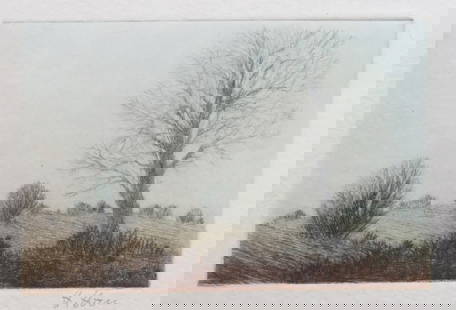 Harry Horn, Mecklenburg Landscape, German Etching 1992 Signed: "Mecklenburg Landscape" Germany, by Harry Horn; vintage multi-colored etching on heavy stock paper; signed; listed German artist. This etching is on the folded double card [entire size unfolded is 12"