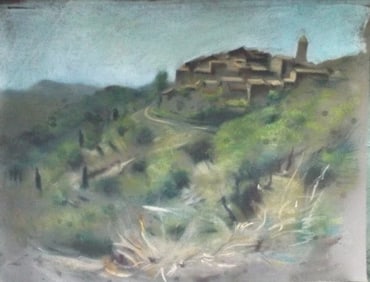 Sergey Bordachev, French Village in Provence, 1984, Pastel Painting on Paper