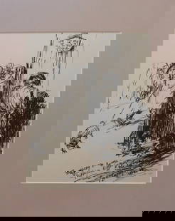 Vladimir Titov, Auto Portrait, Ink Drawing on Paper, Dated 1988: "Auto Portrait", 1988 by Vladimir Titov (Russian/French, b. 1950), ink drawing on paper in mat, dated 'god. 88' and handwritten inscription in Russian. "To Vadim from Valodja "Portrait of an