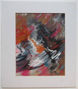 Victor Moreau, Movement 18, Abstract Acrylic Painting on Structured Paper, 1990s: "Movement 18", 1990s by Victor Moreau, abstract acrylic painting on structured paper, unsigned. The painting is c.13.1/2" x 10.1/2" [c.34.3cm x 28.7cm]; matted 18.1/2" x 16" [47cm x 40.6cm];