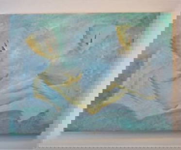 Olympia, Post-Modern Acrylic Painting on Canvas, Signed, 2010: "Olympia", by Vadim Moroz, larger format abstract acrylic painting on stretched canvas, signed on the back side, 2010. The painting is c.24" x 18" [c.61cm x 45.7cm]; unframed, very good condition. 
