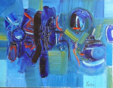 Takase Yasue, Abstract Composition, 1962 Oil Painting on Canvas, Signed