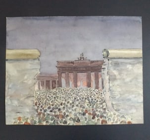 Friedrich Jordan, Berlin Wall Down, 1993 Germany, Watercolor on Paper, Signed