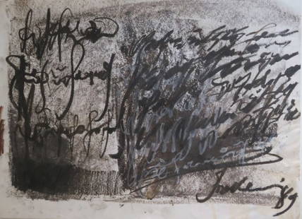 Georgi Alexi-Meschischwili, Untitled, Sepia & Pastel on Paper, Signed 1989: Untitled ["Letters / Briefe"] by Georgi Alexi-Meschischwili [born 1941], sepia and pastel on paper, signed and dated, 1989, unframed. The artwork is 16.1/2" x 23" [41.9cm x 59.4cm]; a little wear, goo