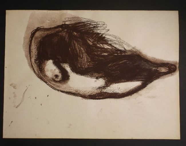Irakli Parjiani, Nude, 1989 Sepia on Paper: "Nude", by Irakli Parjiani, sepia on structured paper, 1989, unsigned, unframed. The Certification of Authenticity is included. The provenance of ownership, goes back to the artist's studio. The artwo