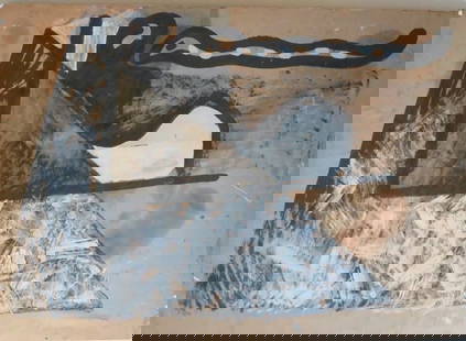 Irakli Parjiani, Abstract Composition, 1989, Mixed Media on Paper & Canvas: "Abstract Composition", by Irakli Parjiani, 1989, painting, unsigned, mixed media, acrylic on brown paper, mounted onto primed canvas; unframed. The Certification of Authenticity is included. The prov