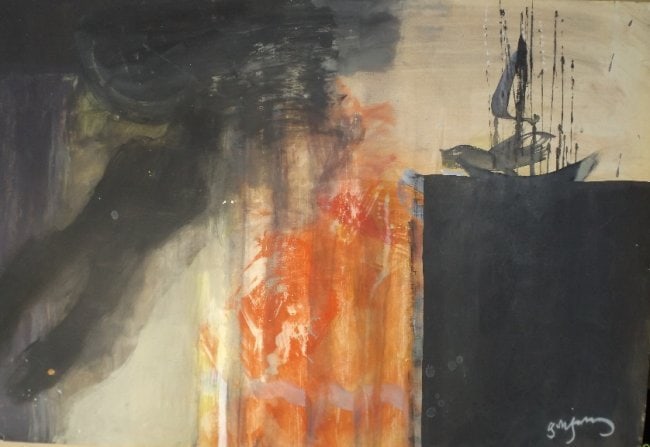 Irakli Parjiani, Odysseus, The Edge of Earth, 1989, Mixed Media on Paper, Signed (1 of 5)