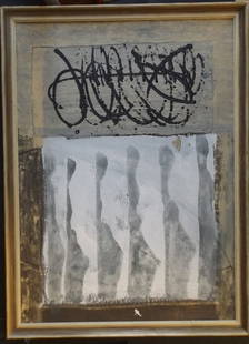 Irakli Parjiani, Shadow of Time, 1989, Acrylic Painting on Board, Framed: "Shadow of Time", by Irakli Parjiani, 1989, abstract painting, unsigned, mixed media, acrylic on cardboard; framed. The Certification of Authenticity is included. The provenance of ownership, goes bac