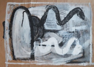 Irakli Parjiani, Untitled, 1989, Large Acrylic Painting on Paper, Signed