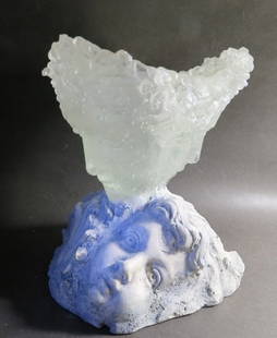 The Fountain of Youth, Mixed Media Sculpture, Signed, 1990s-2000s: "The Fountain of Youth" (Fons Juventutis), sculpture by Vadim Moroz, 1990s-2000s, cast glass and Hydrostone. The COA with artist's signature is attached on the bottom. The sculpture is 9" [23cm] tall,