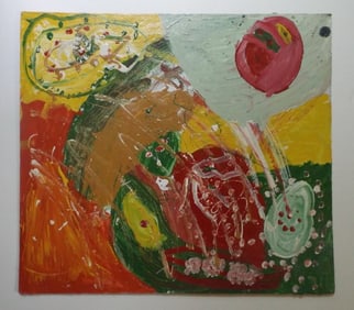 Abstract Composition, Vintage Acrylic Painting on Board, 1980s