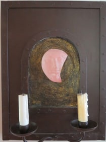 Mystic Moon, Gothic Glass Sculpture & Iron Candle Holder, Mixed Media, 1990s