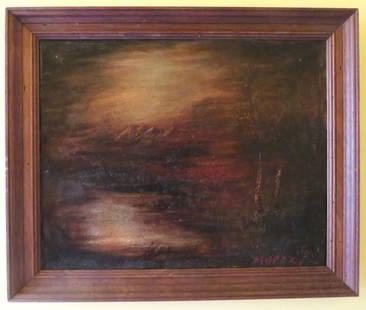 Landscape, Oil Painting on Canvas, Signed, 1970s, Framed: "Landscape" by Vadim Moroz, oil painting, varnished on stretched canvas, signed, 1970s, in wooden frame. The picture is c. 19.1/2" x 15.1/2" [c.49.5cm x 39.7cm]; framed 23" x 19" [c.58.5cm x 49cm]; ve