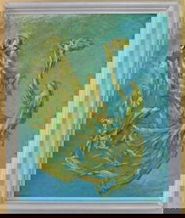 The Summer Morning, Painting on Board, Mixed Media, Signed, 2012, Framed: "The Summer Morning" by Vadim Moroz, abstract acrylic painting, mixed media on cardboard, signed and dated 2012, in wooden frame. The painting is 19" x 24" [48.3cm x 61cm]; framed 25" x 28" [63.5cm x