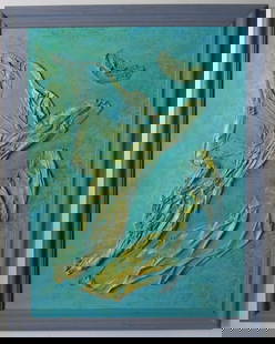 The Annunciation, Painting on Canvas, Mixed Media, Signed, 2012, Framed: "The Annunciation" by Vadim Moroz, abstract acrylic painting, mixed media on canvas, signed, 2012, in wooden frame. The painting is 17.1/2" x 23.3/4" [44.4cm x 60.4cm]; framed 21" x 27.1/2" [53.3cm x