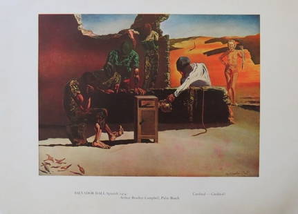 Salvador Dali, Cardinal-Cardinal!, Vintage Litho Art Print 1944: "Cardinal-Cardinal!" (1934), by Salvador Dalí, vintage lithographic print from the portfolio "A Gallery of Great Paintings" published by Crown, New York, 1944. The original oil painting is in private