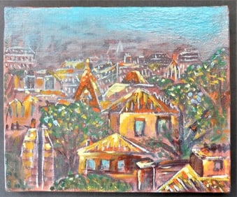 French Mediterranean Cityscape, Oil Painting on Canvas, 1950s