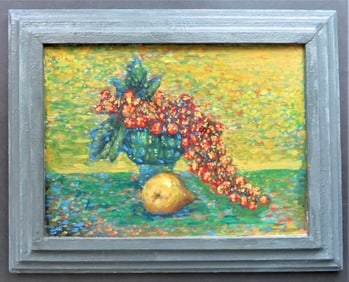 Impressionist Still Life, Oil Painting on Board, 1940s, Framed