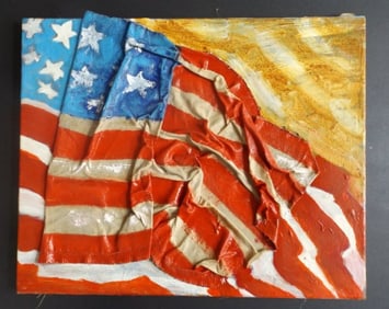 US Flag, Pop Art, Painting, Mixed Media on Canvas, 1950s