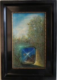 Crystal, Vintage Surrealist Landscape Oil Painting on Canvas, Framed