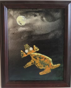 Victor Moreau, Dog and the Moon, Acrylic Painting on Canvas, 1990s, Framed