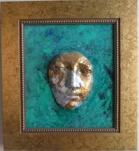 The Muse, Sculpture, Mixed Media Post Modern Art, Signed, 2000s, Framed: "The Muse", by Vadim Moroz, Post-Modern art style, sculpture, mix-media, acrylics, leave gold and silver, polymeric clay on board, varnish, signed, 2000-2001, in golden wooden frame. The artwork is 10