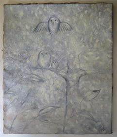 Bird Family, Oil Painting on Canvas, signed, 1980s