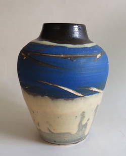 Mid Century Ceramic Vase, Abstract Pottery marked P.F. Shelor: Vintage Mid-Century abstract ceramic vase; the pottery is partly glazed, marked on bottom "P.F. Shelor", 1960s. The vase is c. 7" [17.8cm] tall; c.5" x c.3" [12.7cm x 7.7cm] across, see pictures, very