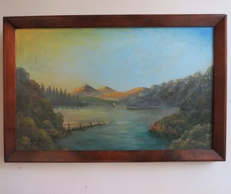 V. Frost, El Dorado, Romantic Landscape Oil Painting on Canvas, Signed, 1950s, Framed