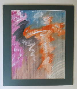 Victor Moreau, Movement 9, Abstract Acrylic Painting on Structured Paper, 1990s: "Movement 9", 1990s by Victor Moreau, abstract acrylic painting on structured paper, unsigned, in picture mat. The painting is c.13.1/2" x 10.5/8" [c.34.3cm x 27cm]; matted 14" x 16" [35.6cm x 40.6cm]