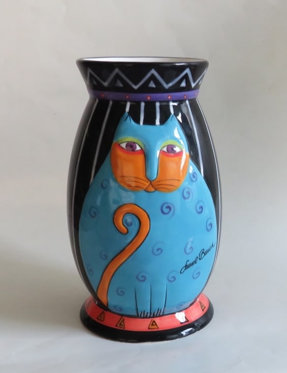 Laurel Burch, Cat Hand Painted Ceramic Vase, Bella Casa by Ganz, 1980s (1 of 8)