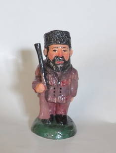 Leatherstocking Pathfinder, Hand Painted Porcelain Figurine, Signed, 1999: "Leatherstocking Pathfinder", by Vadim Moroz, porcelain sculpture, limited edition '1/1', hand-painted, enamel painted, glazed, double firing, unique- only one figurine was completed, signed on the bo