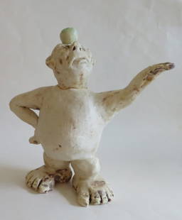 The Teapot Orator, Ceramic Sculpture, Figure, Art Pottery, 2000s: "The Teapot Orator" sculpture, ceramic figure, by Vadim Moroz, pottery, unsigned, 2000s. The teapot is 7.1/2" [19cm] tall incl. cover, c.8" x c.3" [20.3cm x 7.7cm]; the teapot is functional, however i