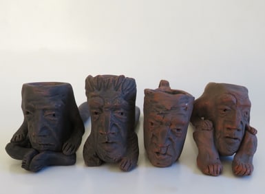 Lot of 4 South American Tobacco Smoking Clay Pipes, Pottery, Folk Art
