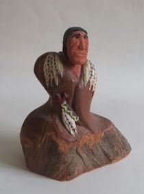 Indian, Native American, Small  Hand Carved Wooden Figurine, Artist Signed