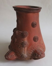 Traditional Ceramic  Inca Vessel with 3 Turtle Heads, Vase, Pottery