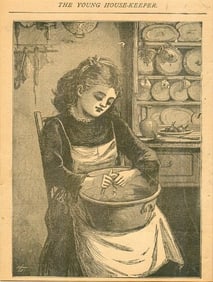 The Young House Keeper 1891 Victorian Woodcut Engraving