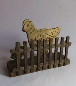Vintage Mid Century Solid Brass Chicken Napkin Holder, Letter Holder 1940s