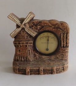 Vintage Windmill Thermometer Stand, Syroco Orna Wood USA 1940s