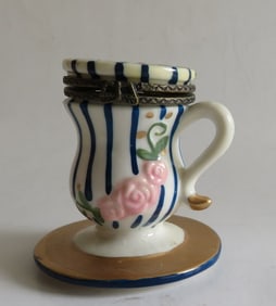 Vintage Ceramic Inkpot with Handle & Hinged Lid 1950s-1970s