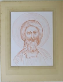 Christ Pantokrator, Sepia Drawing, Draft of Icon Painting, 1980s