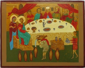 Eastern Orthodox Traditional Wedding Icon, Marriage at Cana, Painted on Wood
