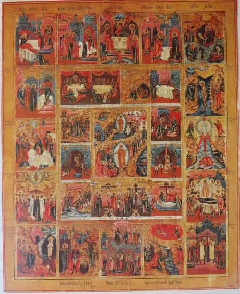 Passion of Christ & Festival Days, Palekh School, 18.c., Orthodox Icon, Large Litho (1 of 4)