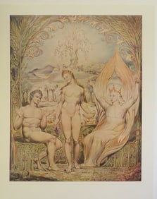 William Blake, The Archangel Raphael with Adam and Eve, Litho Art Print 1950s