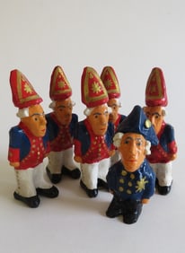 Lot 6 Miniature German Ceramic Figurines, Prussian Guards & King Frederick the Great, 1980s