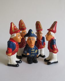 Lot 5 German Miniature Figurines, Prussian King Frederick II & His Long Lads, 1980s