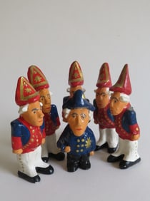 Lot 6 German Miniature Figurines, Prussian King Frederick II & 5 Guards, 1980s