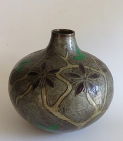 Vintage Enameled Vase, Cloisonne on Brass, 1950s-1960s, India